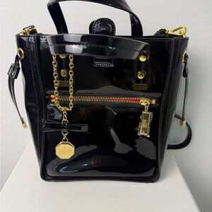 Belle Badgley Mischka Black Patent Leather Satchel Tote Women’s Purse Bag